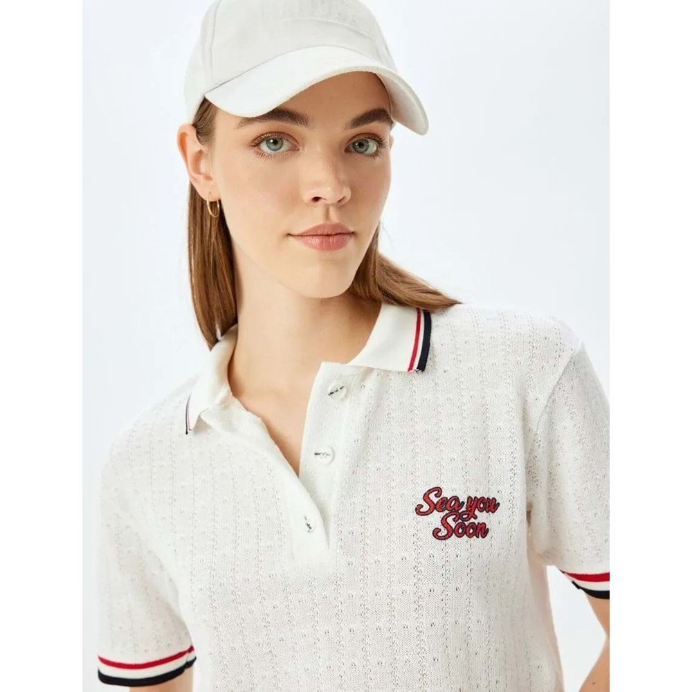 Polo Yaka Kısa Kollu Tişört 5SAL10046IK - KOTON - EKRU - M