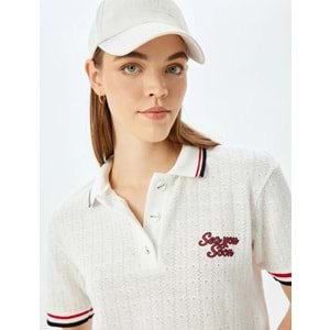 Polo Yaka Kısa Kollu Tişört 5SAL10046IK - KOTON - EKRU - M