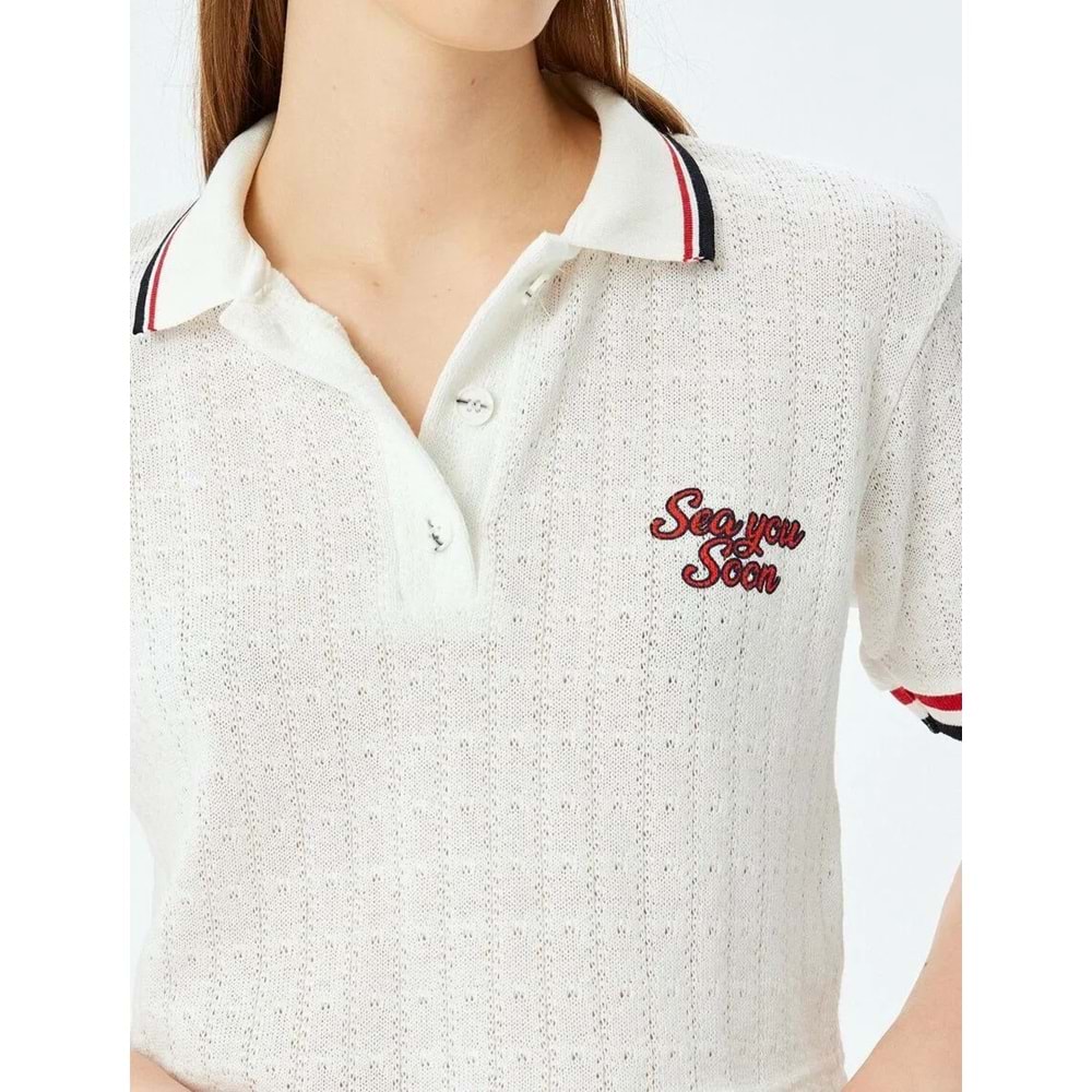 Polo Yaka Kısa Kollu Tişört 5SAL10046IK - KOTON - EKRU - M