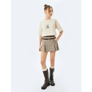 Bisiklet Yaka Kısa Kollu Oversize Tişört 5SAL10069IK - KOTON - BEJ - S
