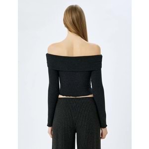 Omuzu Açık Slim Fit Uzun Kollu Tişört 5SAL10588IK - KOTON - ANTRASİT - M