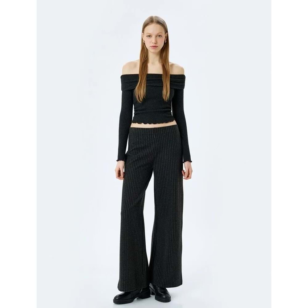 Omuzu Açık Slim Fit Uzun Kollu Tişört 5SAL10588IK - KOTON - ANTRASİT - M