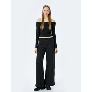 Omuzu Açık Slim Fit Uzun Kollu Tişört 5SAL10588IK - KOTON - ANTRASİT - M