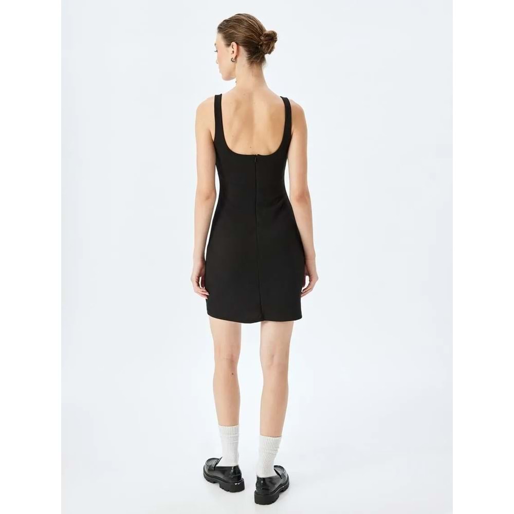 U Yaka Slim Fit Askılı Mini Elbise 5SAK80019EK - KOTON - SİYAH - M