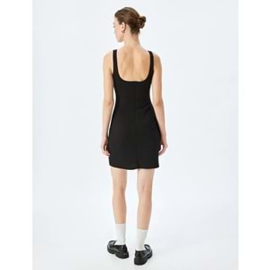 U Yaka Slim Fit Askılı Mini Elbise 5SAK80019EK - KOTON - SİYAH - M