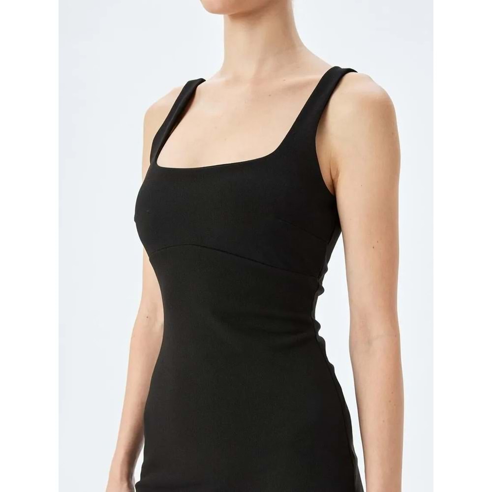U Yaka Slim Fit Askılı Mini Elbise 5SAK80019EK - KOTON - SİYAH - M