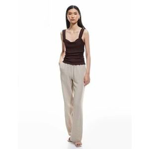 Beli Bağlamalı Lastikli Cepli Bol Paça Pantolon 5SAK40014EW - KOTON - VİZON - 34