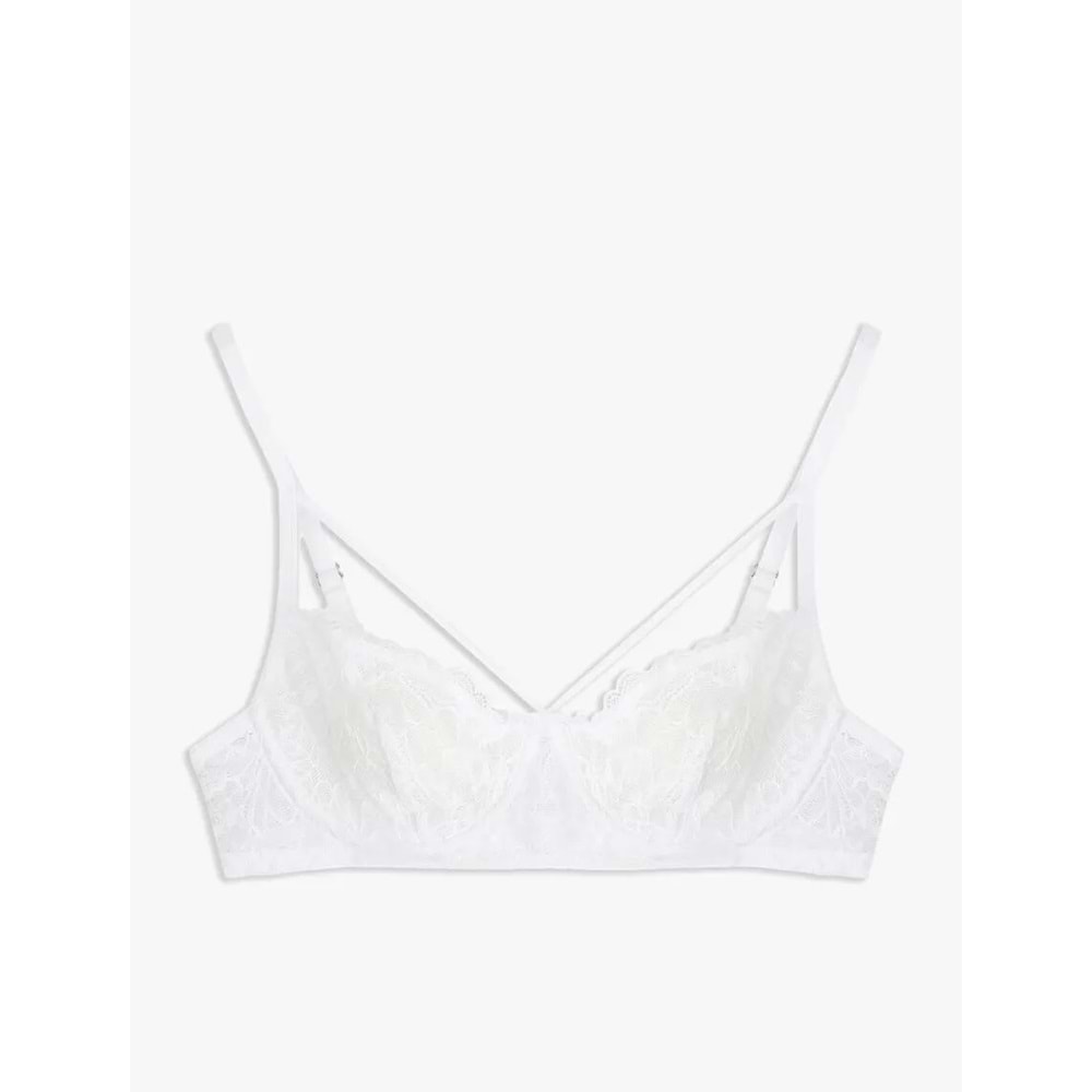 Çapraz Askı Detaylı Dantelli Balenli Sütyen 5SLK10008MK - KOTON - BEYAZ - 85B