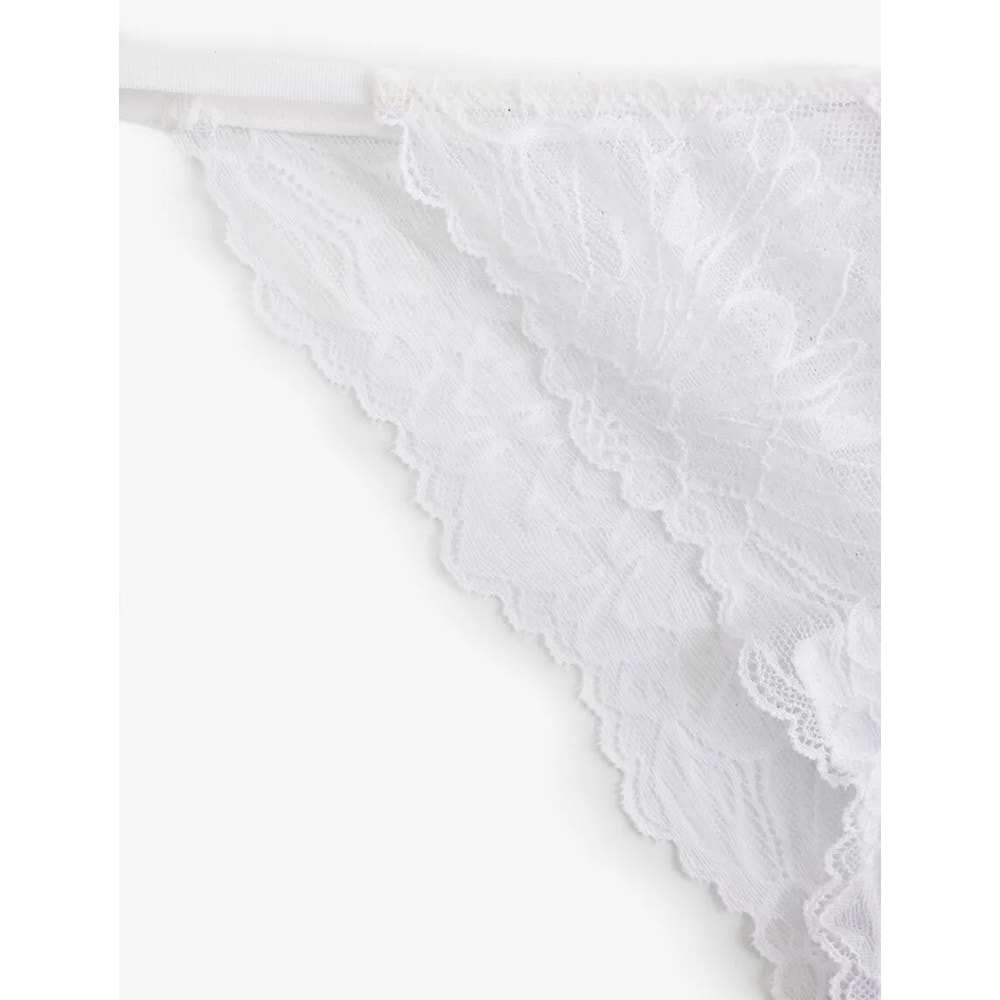 Yanları İpli Dantelli Brazilian Külot 5SLK30053MK - KOTON - BEYAZ - M