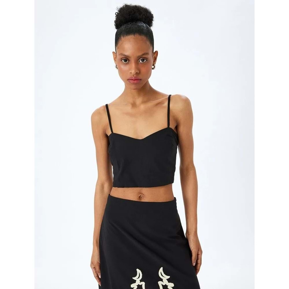 Pamuklu Slim Fit Gipeli İnce Askılı Crop Büstiyer 5SAK30004EW - KOTON - SİYAH - 34
