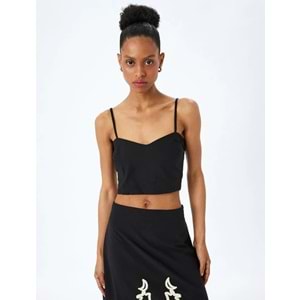 Pamuklu Slim Fit Gipeli İnce Askılı Crop Büstiyer 5SAK30004EW - KOTON - SİYAH - 34