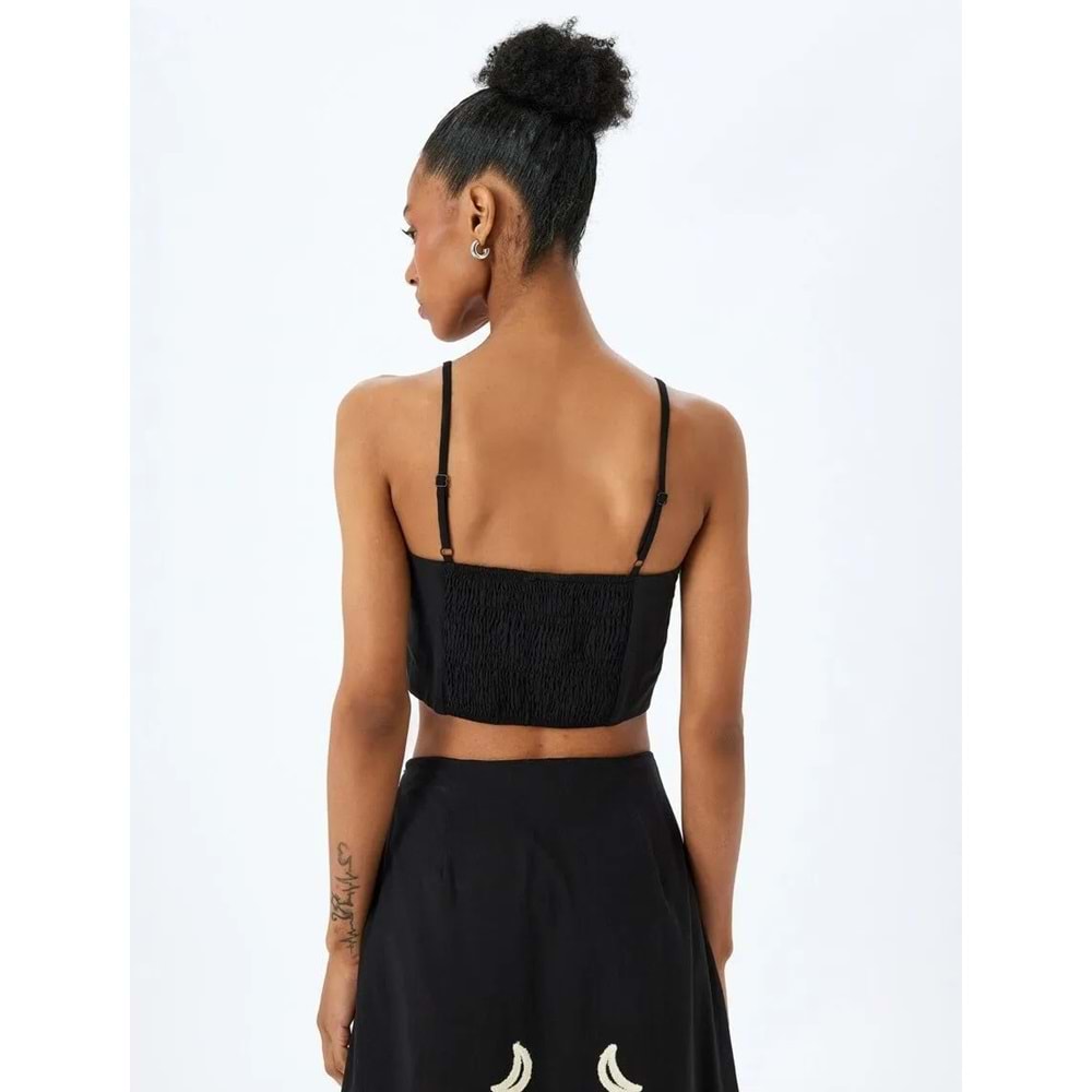 Pamuklu Slim Fit Gipeli İnce Askılı Crop Büstiyer 5SAK30004EW - KOTON - SİYAH - 34