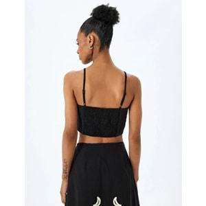 Pamuklu Slim Fit Gipeli İnce Askılı Crop Büstiyer 5SAK30004EW - KOTON - SİYAH - 34