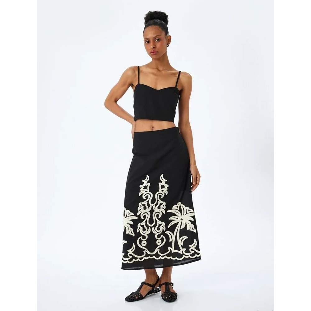 Pamuklu Slim Fit Gipeli İnce Askılı Crop Büstiyer 5SAK30004EW - KOTON - SİYAH - 38