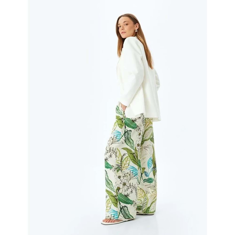Floral Desenli Cepli Geniş Paça Viskon Pantolon 5SAK40089UW - KOTON - YEŞİL - 38