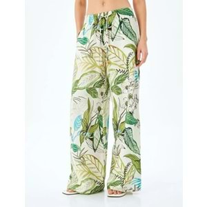 Floral Desenli Cepli Geniş Paça Viskon Pantolon 5SAK40089UW - KOTON - YEŞİL - 38