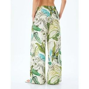 Floral Desenli Cepli Geniş Paça Viskon Pantolon 5SAK40089UW - KOTON - YEŞİL - 38