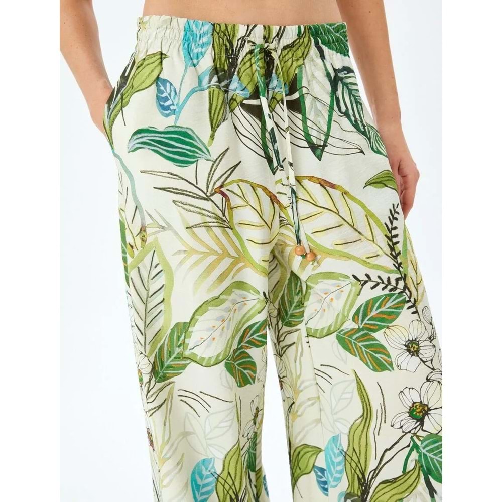 Floral Desenli Cepli Geniş Paça Viskon Pantolon 5SAK40089UW - KOTON - YEŞİL - 38