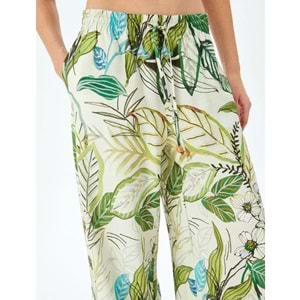 Floral Desenli Cepli Geniş Paça Viskon Pantolon 5SAK40089UW - KOTON - YEŞİL - 38