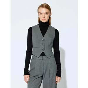Kadın Giyim Koton X Şahika Ercümen - Düğmeli V Yaka Kruvaze Blazer Yelek 5WAK20360EW - KOTON - GRİ - 36