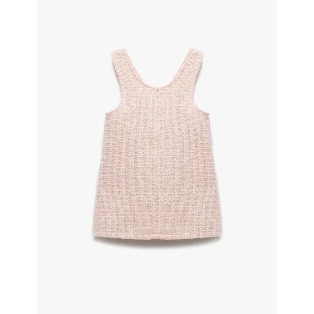 Kız Bebek Kız Bebek Yuvarlak Yaka Askılı Cep Detaylı Tüvit Jile Elbise 5SMG80076AW - KOTON - PEMBE - 24-36 AY