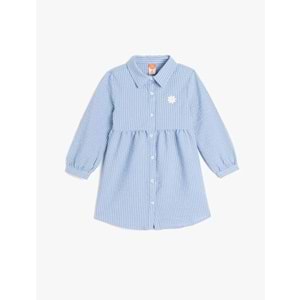 Kız Bebek Gömlek Yaka Uzun Kollu Nakış Detaylı Çizgili Elbise 5SMG80069AW - KOTON - MAVİ - 18-24 AY