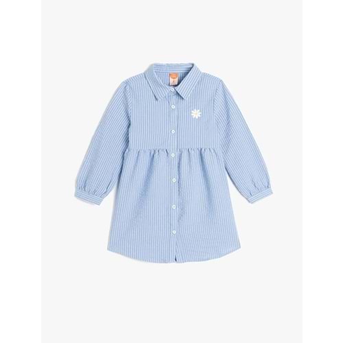 Kız Bebek Gömlek Yaka Uzun Kollu Nakış Detaylı Çizgili Elbise 5SMG80069AW