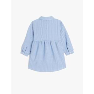 Kız Bebek Gömlek Yaka Uzun Kollu Nakış Detaylı Çizgili Elbise 5SMG80069AW - KOTON - MAVİ - 18-24 AY