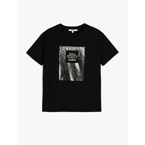 Bisiklet Yaka Kısa Kollu Metalik Baskılı Tişört 5SAK50116EK