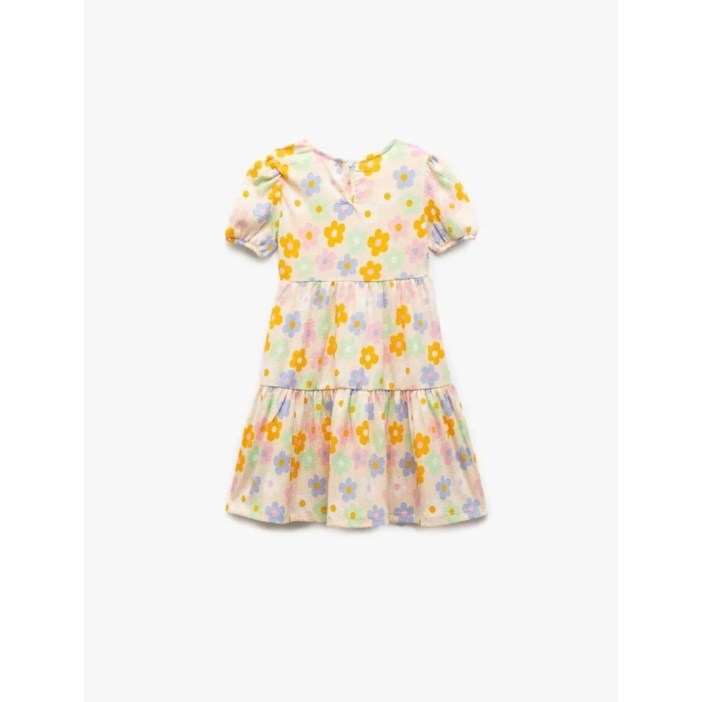 Kız Bebek Bisiklet Yaka Balon Kollu Katlı Çiçekli Elbise 5SMG80003AK - KOTON - BEJ - 12-18 AY