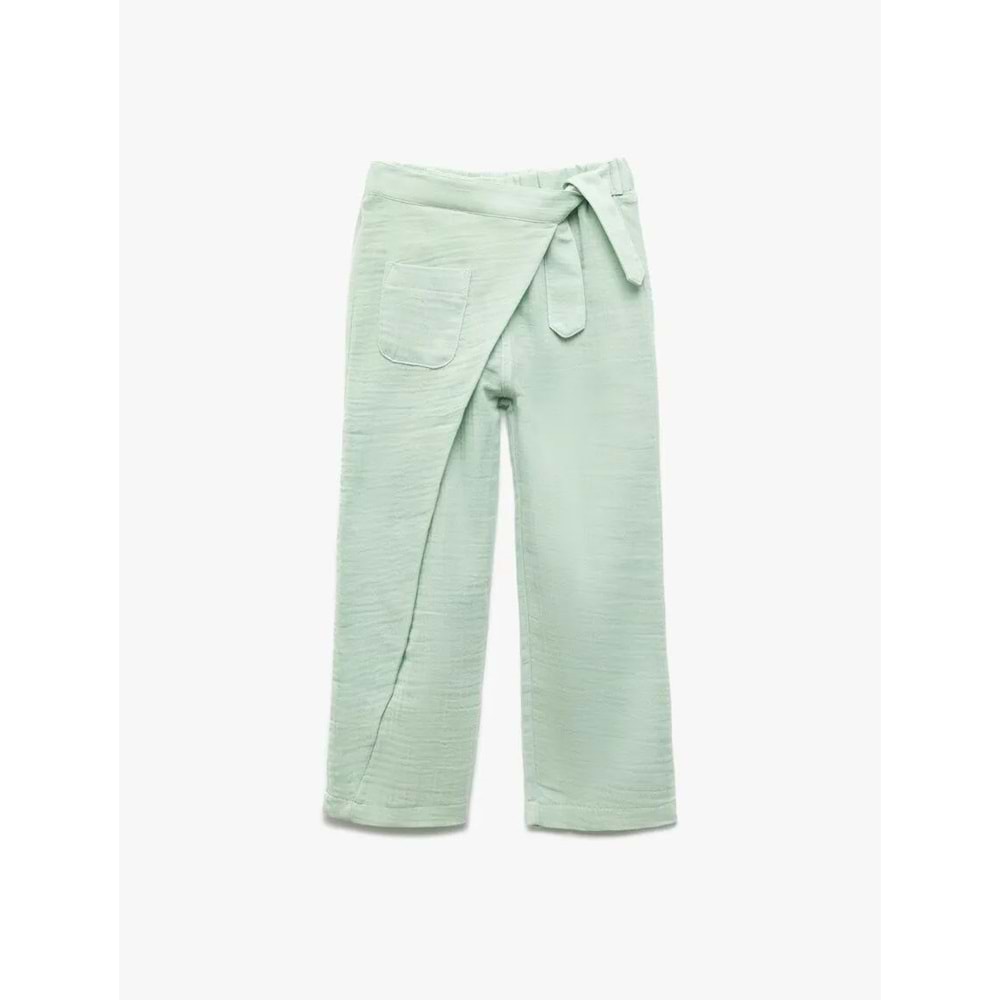 Kız Bebek Pamuklu Cep Detaylı Beli Bağlamalı Müslin Pantolon 5SMG40028AW - KOTON - YEŞİL - 12-18 AY