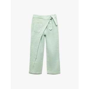 Kız Bebek Pamuklu Cep Detaylı Beli Bağlamalı Müslin Pantolon 5SMG40028AW - KOTON - YEŞİL - 12-18 AY