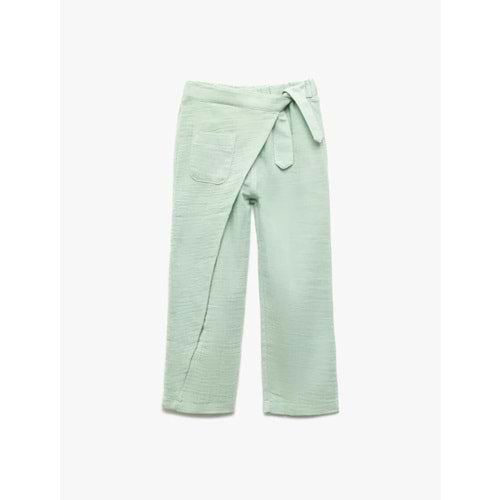 Kız Bebek Pamuklu Cep Detaylı Beli Bağlamalı Müslin Pantolon 5SMG40028AW - KOTON - YEŞİL - 12-18 AY