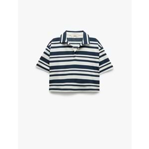 Rahat Kalıp Dokulu Kısa Kollu Polo Yaka Tişört 5SAK50220EK - KOTON - EKRU ÇİZGİLİ - XXL