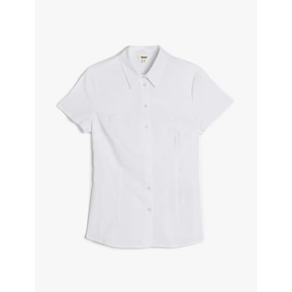 Slim Fit Klasik Yaka Kısa Kollu Gömlek 5SAK60036UW - KOTON - BEYAZ - 38