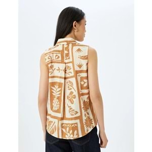 Pamuklu Klasik Yaka Floral Desenli Kolsuz Gömlek 5SAK60131UW - KOTON - TURUNCU - 38