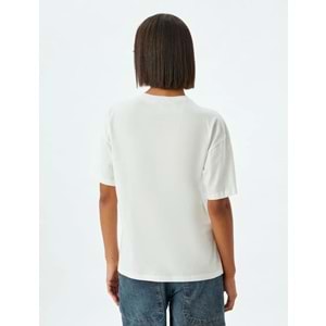 Oversize Tişört Kedi Baskılı Bisiklet Yaka Kısa Kollu Pamuklu 5SAL10132IK - KOTON - EKRU - S