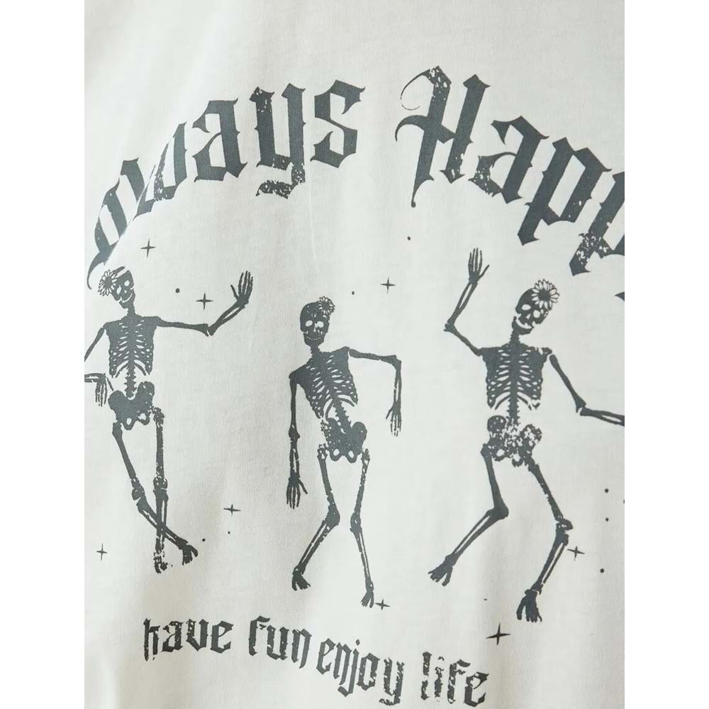 Oversize Tişört Slogan Baskılı Bisiklet Yaka Kısa Kollu Pamuklu 5SAL10234IK