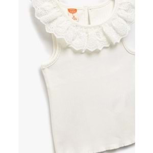 Kız Bebek Pamuklu Brodeli Fırfırlı Bisiklet Yaka Kolsuz Atlet 5SMG30001AK