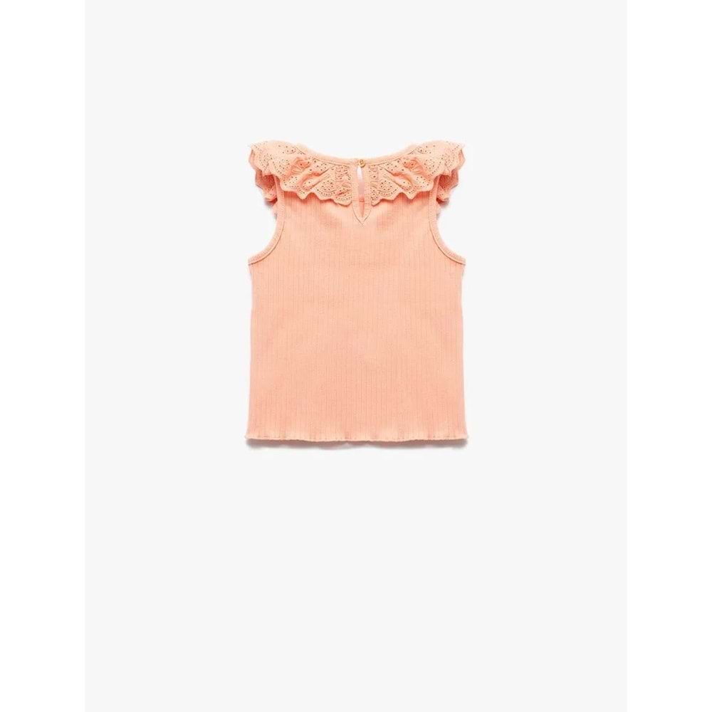 Kız Bebek Pamuklu Brodeli Fırfırlı Bisiklet Yaka Kolsuz Atlet 5SMG30001AK - KOTON - TURUNCU - 18-24 AY