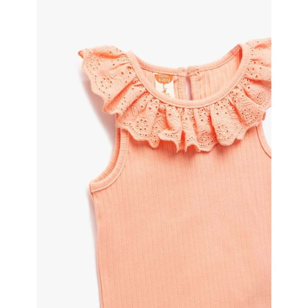 Kız Bebek Pamuklu Brodeli Fırfırlı Bisiklet Yaka Kolsuz Atlet 5SMG30001AK - KOTON - TURUNCU - 18-24 AY