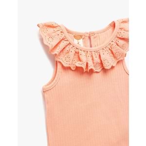 Kız Bebek Pamuklu Brodeli Fırfırlı Bisiklet Yaka Kolsuz Atlet 5SMG30001AK - KOTON - TURUNCU - 18-24 AY