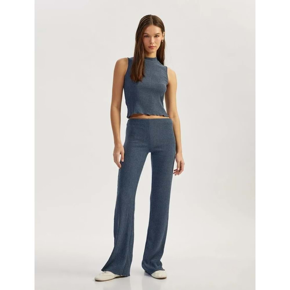 Slim Fit Bisiklet Yaka Kolsuz Bürümcük Crop Üst 5SAL30002IK - KOTON - MAVİ - S