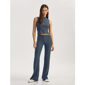 Slim Fit Bisiklet Yaka Kolsuz Bürümcük Crop Üst 5SAL30002IK - KOTON - MAVİ - S