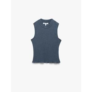 Slim Fit Bisiklet Yaka Kolsuz Bürümcük Crop Üst 5SAL30002IK - KOTON - MAVİ - S