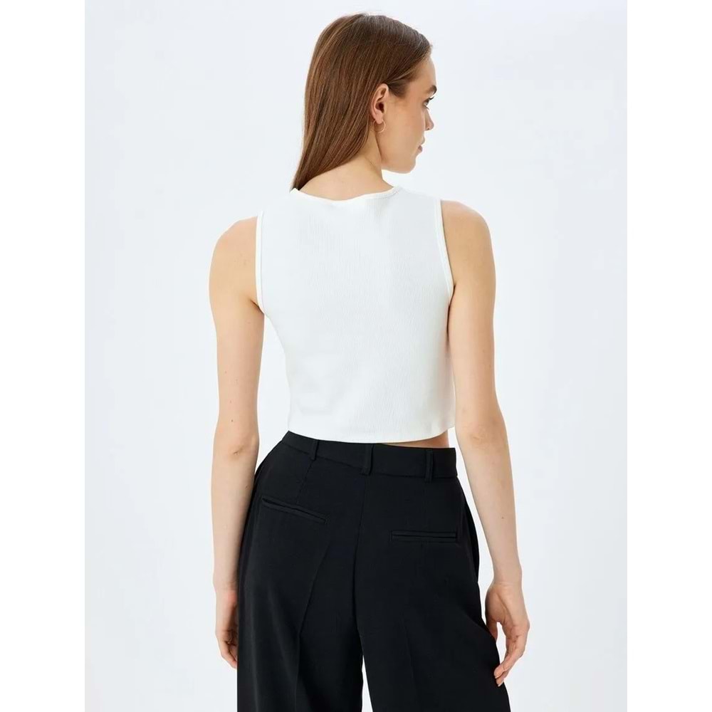 Fiyonklu Bisiklet Yaka Kolsuz Crop Üst 5SAL30063IK - KOTON - EKRU - XS