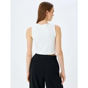 Fiyonklu Bisiklet Yaka Kolsuz Crop Üst 5SAL30063IK - KOTON - EKRU - XS