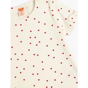 Kız Bebek Pamuklu Bisiklet Yaka Kısa Kollu Fiyonk Detaylı Tişört 5SMG10071AK - KOTON - EKRU - 3-4 YAŞ