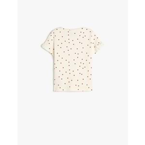 Kız Bebek Pamuklu Bisiklet Yaka Kısa Kollu Fiyonk Detaylı Tişört 5SMG10071AK - KOTON - EKRU - 3-4 YAŞ