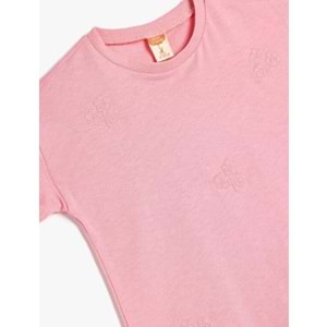 Kız Bebek Çiçek İşlemeli Kısa Kollu Pamuklu Basic Tişört 5SMG10063AK - KOTON - PEMBE - 3-4 YAŞ